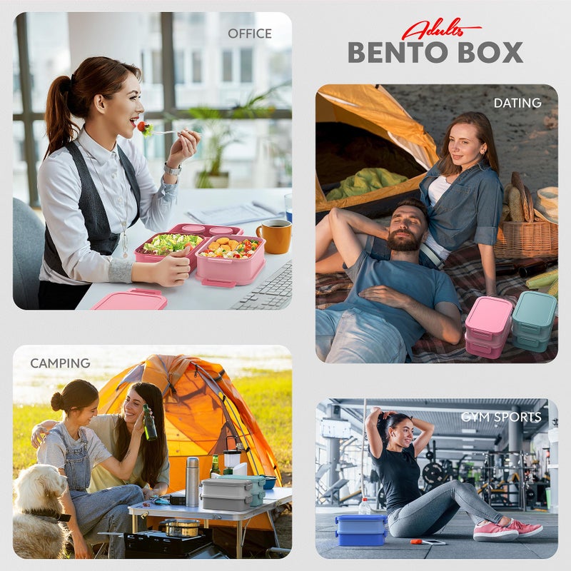 Jelife Adult Bento Box Lunch Box - 3 Layers Stackable Bento Lunch Box for Adults  72oz Large-Style All-in-One Bento Boxes Leak-Proof Lunchbox with Utensil Sauce Containers for Dining Out Work  Grey - Image 5
